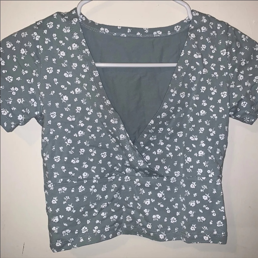 Light Blue Flower Crossover Cropped Top